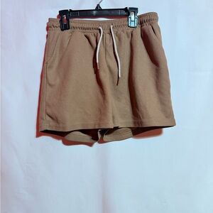 Women’s Tan Waffle Knit Lounge Shorts Size M Elastic Waist Drawstring Casual